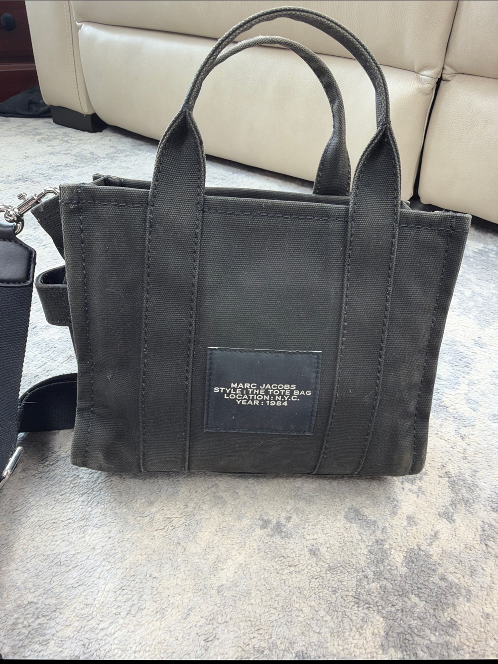 Marc Jacobs The Tote Bag Small Canvas Taupe Gray Green - Picture 4 of 12